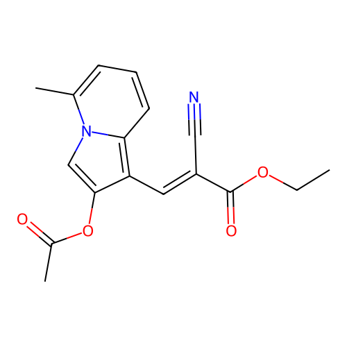 Ethyl 3-(2-acetyloxy-5-methylindolizin-1-yl)-2-cyanoprop-2-enoate structure