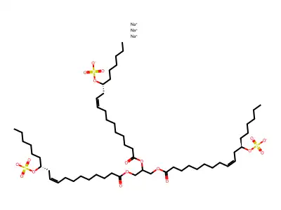 trisodium;[18-[1,3-bis(12-sulfonatooxyoctadec-9-enoyloxy)propan-2-yloxy]-18-oxooctadec-9-en-7-yl] sulfate structure