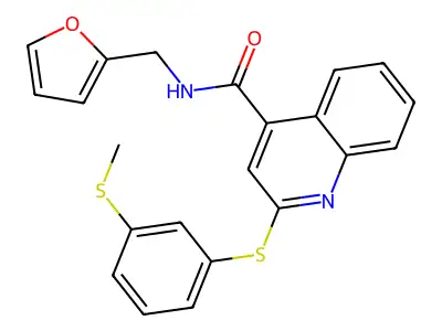 N-[(Furan-2-yl)methyl]-2-{[3-(methylsulfanyl)phenyl]sulfanyl}quinoline-4-carboxamide structure