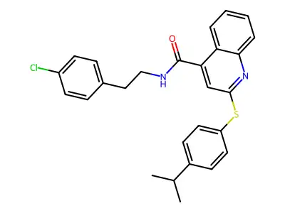 N-[2-(4-Chlorophenyl)ethyl]-2-{[4-(propan-2-yl)phenyl]sulfanyl}quinoline-4-carboxamide structure