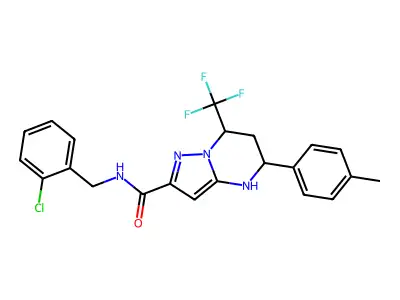 N-[(2-Chlorophenyl)methyl]-5-(4-methylphenyl)-7-(trifluoromethyl)-4,5,6,7-tetrahydropyrazolo[1,5-a]pyrimidine-2-carboxamide structure