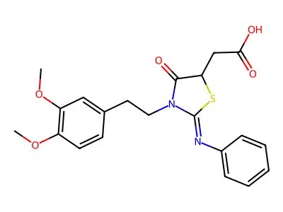 3-(2-(3,4-Dimethoxyphenyl)ethyl)-4-oxo-2-(phenylimino)-5-thiazolidineacetic acid structure
