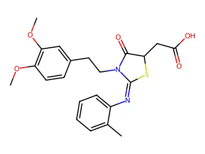 3-(2-(3,4-Dimethoxyphenyl)ethyl)-2-((2-methylphenyl)imino)-4-oxo-5-thiazolidineacetic acid structure