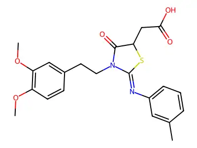 3-(2-(3,4-Dimethoxyphenyl)ethyl)-2-((3-methylphenyl)imino)-4-oxo-5-thiazolidineacetic acid structure