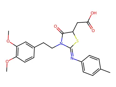 3-(2-(3,4-Dimethoxyphenyl)ethyl)-2-((4-methylphenyl)imino)-4-oxo-5-thiazolidineacetic acid structure
