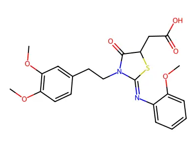 3-(2-(3,4-Dimethoxyphenyl)ethyl)-2-((2-methoxyphenyl)imino)-4-oxo-5-thiazolidineacetic acid structure
