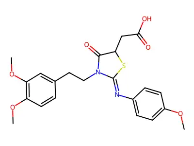 3-(2-(3,4-Dimethoxyphenyl)ethyl)-2-((4-methoxyphenyl)imino)-4-oxo-5-thiazolidineacetic acid structure