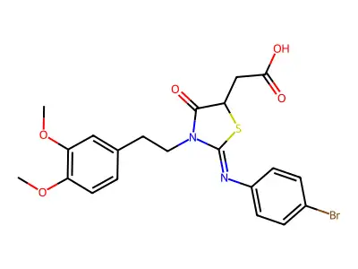 2-((4-Bromphenyl)imino)-3-(2-(3,4-dimethoxyphenyl)ethyl)-4-oxo-5-thiazolidineacetic acid structure