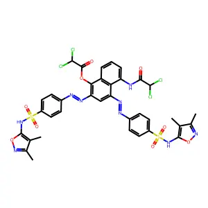 [5-[(2,2-dichloroacetyl)amino]-2,4-bis[[4-[(3,4-dimethyl-1,2-oxazol-5-yl)sulfamoyl]phenyl]diazenyl]naphthalen-1-yl] 2,2-dichloroacetate structure