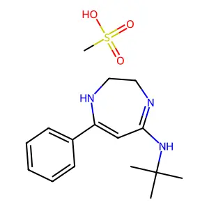 N-tert-butyl-7-phenyl-2,3-dihydro-1H-1,4-diazepin-5-amine;methanesulfonic acid structure