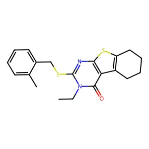 3-ethyl-2-[(2-methylbenzyl)sulfanyl]-5,6,7,8-tetrahydro[1]benzothieno[2,3-d]pyrimidin-4(3H)-one structure