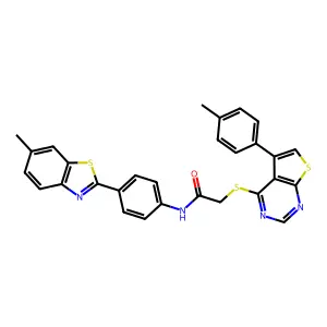 N-[4-(6-methyl-1,3-benzothiazol-2-yl)phenyl]-2-{[5-(4-methylphenyl)thieno[2,3-d]pyrimidin-4-yl]sulfanyl}acetamide structure