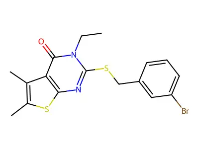 2-[(3-bromobenzyl)sulfanyl]-3-ethyl-5,6-dimethylthieno[2,3-d]pyrimidin-4(3H)-one structure