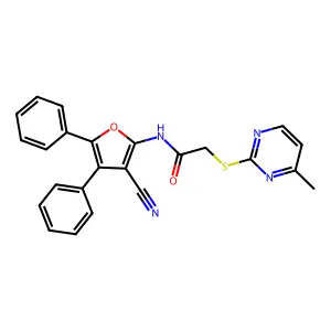 N-(3-cyano-4,5-diphenyl-2-furyl)-2-[(4-methyl-2-pyrimidinyl)thio]acetamide structure