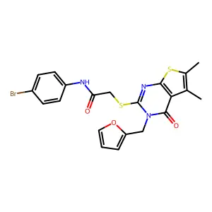 N-(4-bromophenyl)-2-[3-(2-furylmethyl)-5,6-dimethyl-4-oxo(3-hydrothiopheno[2,3-d]pyrimidin-2-ylthio)]acetamide structure