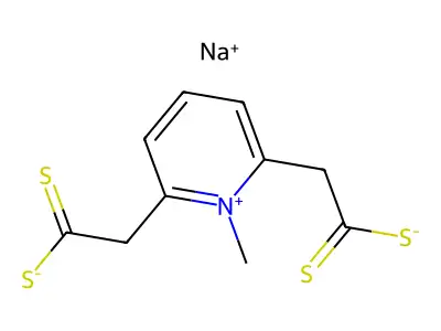 Pyridinium, 2,6-bis((dithiocarboxy)methyl)-1-methyl-, hydroxide, inner salt, sodium salt structure