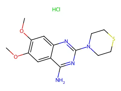4-Quinazolinamine, 6,7-dimethoxy-2-(4-thiomorpholinyl)-, monohydrochloride structure