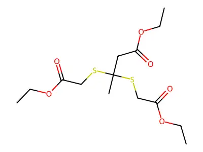 Ethyl 3,3-bis((2-ethoxy-2-oxoethyl)thio)butyrate structure