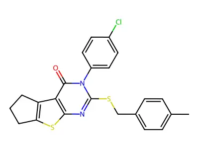3-(4-chlorophenyl)-2-[(4-methylbenzyl)sulfanyl]-3,5,6,7-tetrahydro-4H-cyclopenta[4,5]thieno[2,3-d]pyrimidin-4-one structure