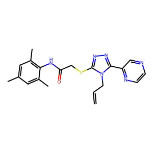 2-{[4-(prop-2-en-1-yl)-5-(pyrazin-2-yl)-4H-1,2,4-triazol-3-yl]sulfanyl}-N-(2,4,6-trimethylphenyl)acetamide structure