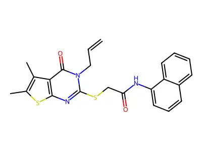 2-(5,6-dimethyl-4-oxo-3-prop-2-enyl(3-hydrothiopheno[2,3-d]pyrimidin-2-ylthio))-N-naphthylacetamide structure