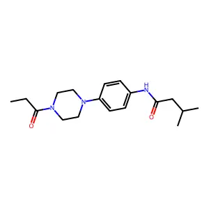 3-methyl-N-[4-(4-propanoylpiperazin-1-yl)phenyl]butanamide structure