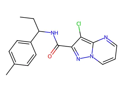 3-chloro-N-[1-(4-methylphenyl)propyl]pyrazolo[1,5-a]pyrimidine-2-carboxamide structure