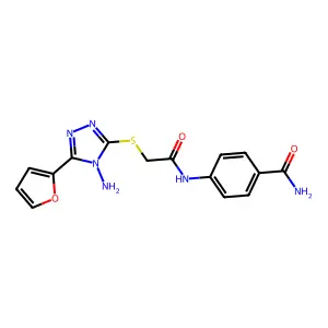 4-[[2-[[4-amino-5-(furan-2-yl)-1,2,4-triazol-3-yl]sulfanyl]acetyl]amino]benzamide structure