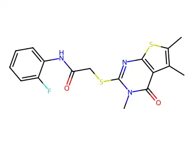 N-(2-fluorophenyl)-2-[(3,5,6-trimethyl-4-oxo-3,4-dihydrothieno[2,3-d]pyrimidin-2-yl)sulfanyl]acetamide structure