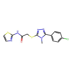 2-[[5-(4-chlorophenyl)-4-methyl-1,2,4-triazol-3-yl]sulfanyl]-N-(1,3-thiazol-2-yl)acetamide structure