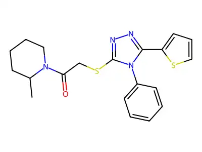 1-(2-methylpiperidin-1-yl)-2-[(4-phenyl-5-thiophen-2-yl-1,2,4-triazol-3-yl)sulfanyl]ethanone structure