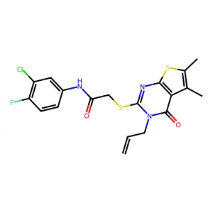 N-(3-chloro-4-fluorophenyl)-2-{[5,6-dimethyl-4-oxo-3-(prop-2-en-1-yl)-3,4-dihydrothieno[2,3-d]pyrimidin-2-yl]sulfanyl}acetamide structure