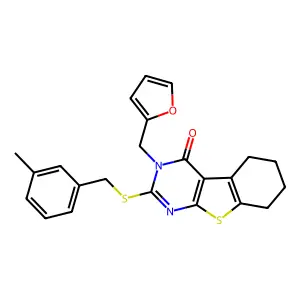 3-(furan-2-ylmethyl)-2-[(3-methylbenzyl)sulfanyl]-5,6,7,8-tetrahydro[1]benzothieno[2,3-d]pyrimidin-4(3H)-one structure