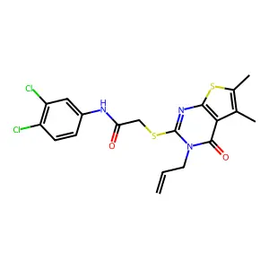 N-(3,4-dichlorophenyl)-2-(5,6-dimethyl-4-oxo-3-prop-2-enyl(3-hydrothiopheno[2, 3-d]pyrimidin-2-ylthio))acetamide structure