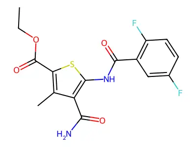 ETHYL 4-CARBAMOYL-5-(2,5-DIFLUOROBENZAMIDO)-3-METHYLTHIOPHENE-2-CARBOXYLATE structure