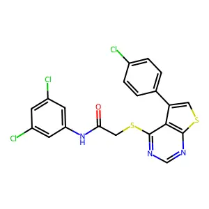 N-(3,5-dichlorophenyl)-2-[5-(4-chlorophenyl)thiopheno[3,2-e]pyrimidin-4-ylthio]acetamide structure