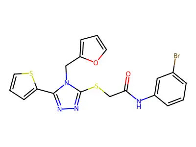 N-(3-bromophenyl)-2-{[4-(furan-2-ylmethyl)-5-(thiophen-2-yl)-4H-1,2,4-triazol-3-yl]sulfanyl}acetamide structure