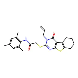 2-{[4-oxo-3-(prop-2-en-1-yl)-3,4,5,6,7,8-hexahydro[1]benzothieno[2,3-d]pyrimidin-2-yl]sulfanyl}-N-(2,4,6-trimethylphenyl)acetamide structure