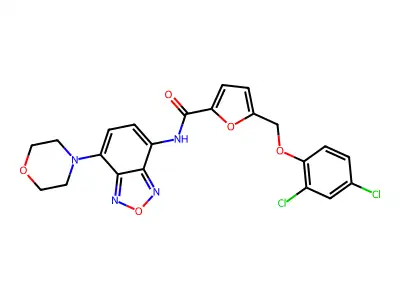 5-[(2,4-dichlorophenoxy)methyl]-N-(4-morpholin-4-yl-2,1,3-benzoxadiazol-7-yl)furan-2-carboxamide structure