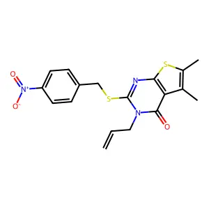 3-allyl-5,6-dimethyl-2-((4-nitrobenzyl)thio)thieno[2,3-d]pyrimidin-4(3H)-one structure