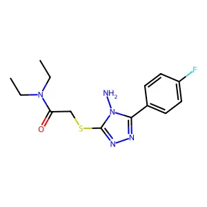 2-[4-amino-5-(4-fluorophenyl)(1,2,4-triazol-3-ylthio)]-N,N-diethylacetamide structure