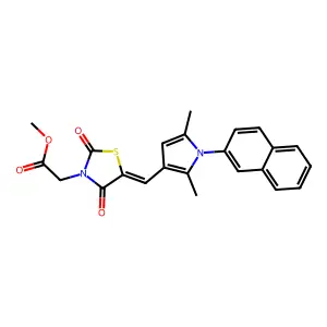 methyl [(5E)-5-{[2,5-dimethyl-1-(naphthalen-2-yl)-1H-pyrrol-3-yl]methylidene}-2,4-dioxo-1,3-thiazolidin-3-yl]acetate structure