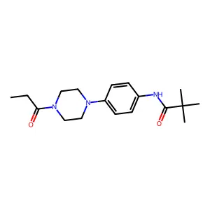 2,2-dimethyl-N-[4-(4-propanoylpiperazin-1-yl)phenyl]propanamide structure