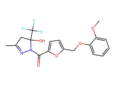 [5-hydroxy-3-methyl-5-(trifluoromethyl)-4H-pyrazol-1-yl]-[5-[(2-methoxyphenoxy)methyl]furan-2-yl]methanone structure