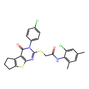 N-(2-chloro-4,6-dimethylphenyl)-2-((3-(4-chlorophenyl)-4-oxo-4,5,6,7-tetrahydro-3H-cyclopenta[4,5]thieno[2,3-d]pyrimidin-2-yl)thio)acetamide structure