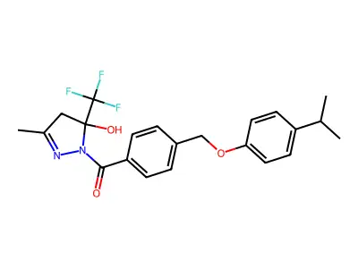 [5-hydroxy-3-methyl-5-(trifluoromethyl)-4H-pyrazol-1-yl]-[4-[(4-propan-2-ylphenoxy)methyl]phenyl]methanone structure
