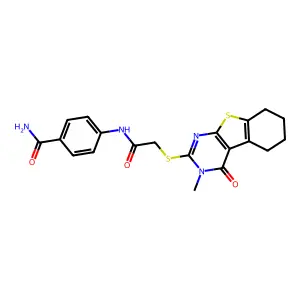 4-({[(3-methyl-4-oxo-3,4,5,6,7,8-hexahydro[1]benzothieno[2,3-d]pyrimidin-2-yl)sulfanyl]acetyl}amino)benzamide structure
