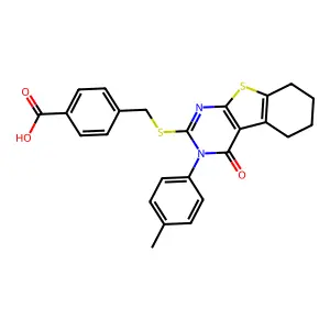 4-({[3-(4-methylphenyl)-4-oxo-3,4,5,6,7,8-hexahydro[1]benzothieno[2,3-d]pyrimidin-2-yl]sulfanyl}methyl)benzoic acid structure