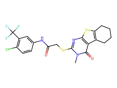 N-[4-chloro-3-(trifluoromethyl)phenyl]-2-(3-methyl-4-oxo(3,5,6,7,8-pentahydrob enzo[b]thiopheno[2,3-d]pyrimidin-2-ylthio))acetamide structure