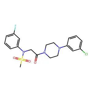 N-[2-[4-(3-chlorophenyl)piperazin-1-yl]-2-oxoethyl]-N-(3-fluorophenyl)methanesulfonamide structure